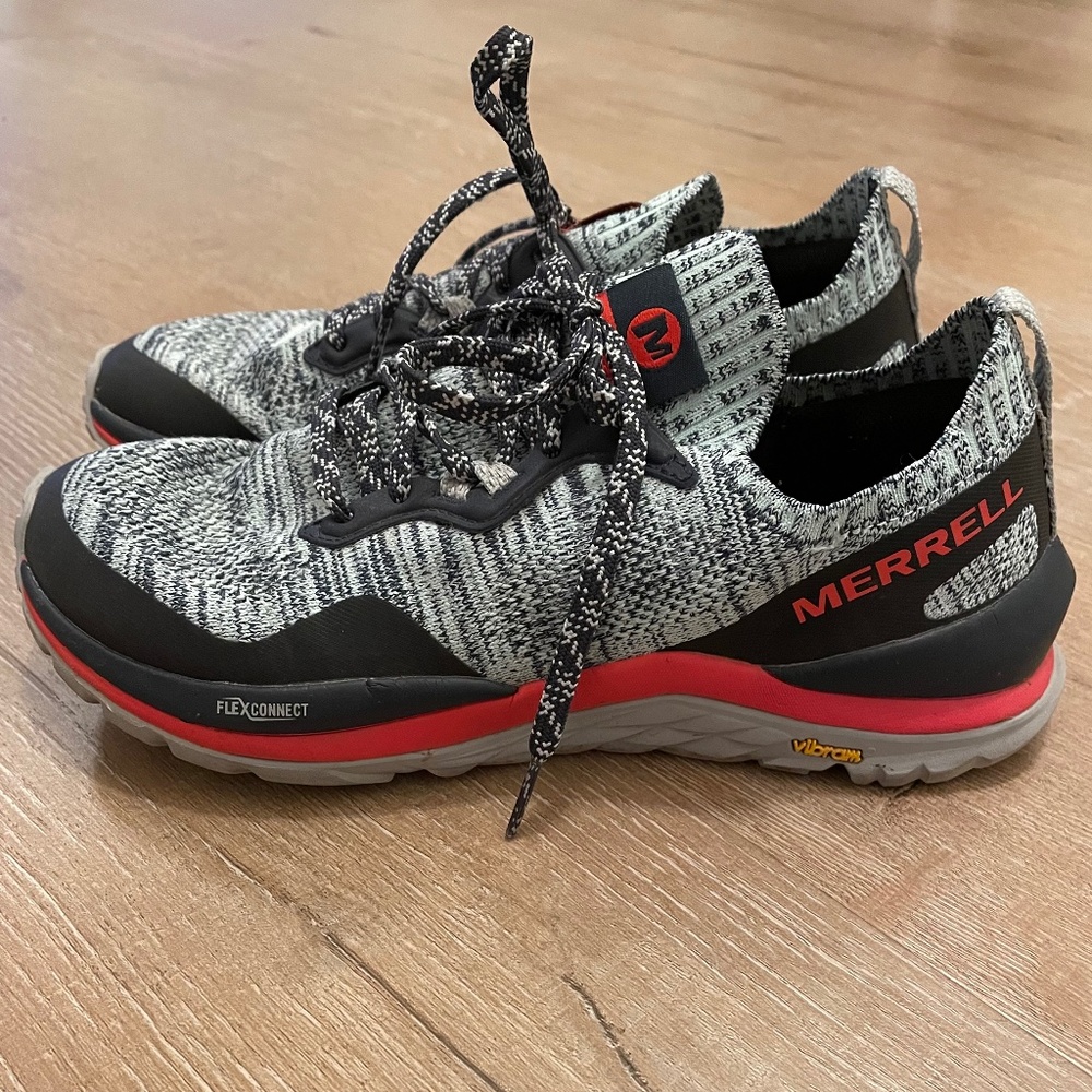 Merrell Knit Athletic Shoes in Black, Gray and Red